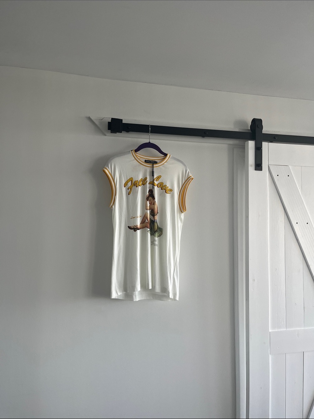 Dolce & Gabbana White Tee with Yellow Trim and Graphic
